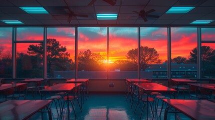 Fototapeta premium Classroom Sunset View - Generative AI