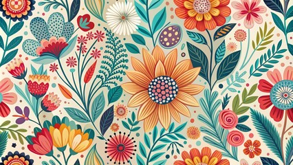 Fototapeta premium Vibrant, stylized floral forms in subtle colors, blending organic shapes and clean lines, evoke modern elegance on a minimalist backdrop.