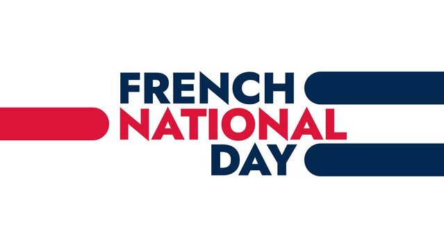 French National Day colorful motion graphics seamless loopable text animation on black or white background for celebrating french national bastille day in july