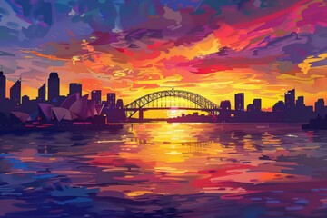 Obraz premium Postcard with landscape of Sydney, Australia - Opera House at sunset