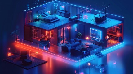 A conceptual illustration of interconnected devices in a smart home environment, demonstrating IoT integration for seamless automation and energy efficiency.