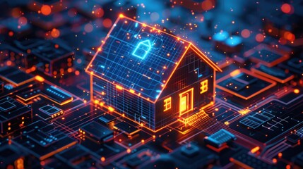 A conceptual illustration of interconnected devices in a smart home environment, demonstrating IoT integration for seamless automation and energy efficiency.