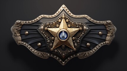 Ornate Decorative Vintage Metal Badge with Central Star and Luxury Design