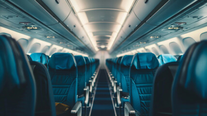 Fototapeta premium Empty passenger seats in cabin of the aircraft. Plane interior. Business class
