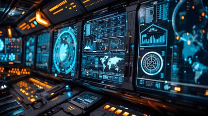 A computer monitor displays a number of screens, each with a different color