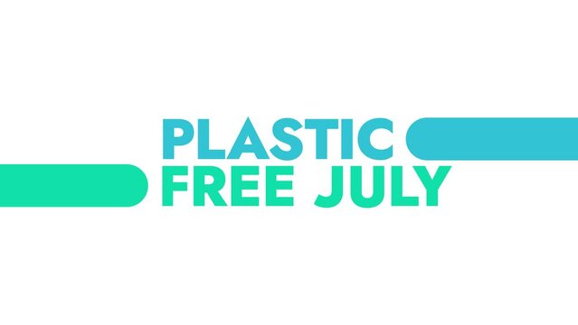 Plastic Free July colorful motion graphics seamless loopable text animation on white or black background for raising awareness about plastic use in plastic free july in july