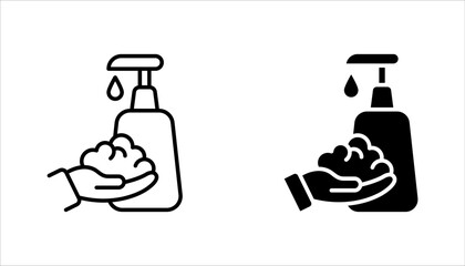 foam Cream on hand line icon set, simple skin cleanser flat design vector pictogram, vector illustration on white background