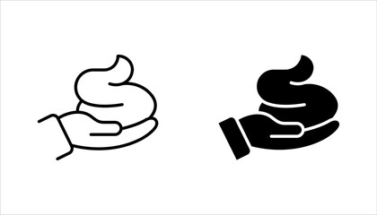 foam Cream on hand line icon set, simple skin cleanser flat design vector pictogram, vector illustration on white background