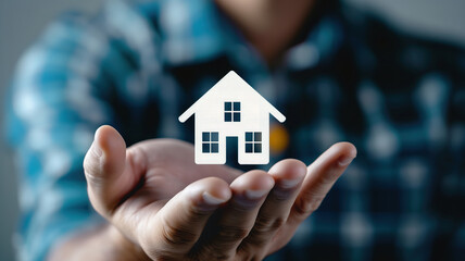 Hand Holding House Icon Symbolizing Real Estate Investment and Home Ownership