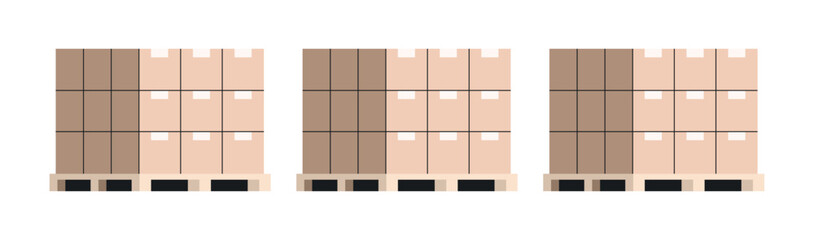 Cardboard boxes storage on pallet, warehouse goods. Modern vector illustration on white background.