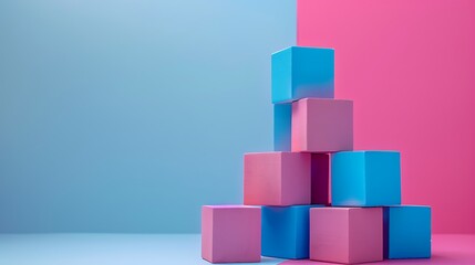 Obraz premium Building blocks isolated on pink and blue background