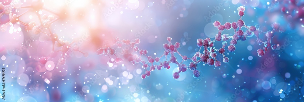 Poster molecular structure with a soft focus and glowing background. ideal for biotechnology.