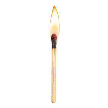 Close-up of a burning matchstick with a bright flame. Perfect for themes of ignition, fire, light, heat, or emergency preparedness.