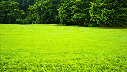 Obraz premium Vaste pelouse verdoyante bordée d'arbres