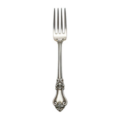 vintage silver fork isolated on a white background, ideal for culinary and dining themed