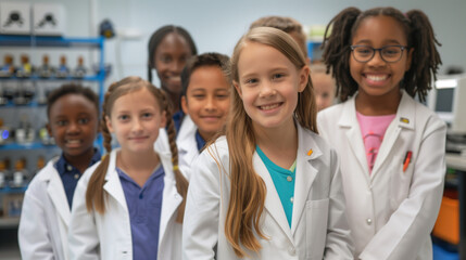 children smiling and  feel fun for learning robotics lab