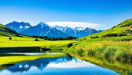 Vue panoramique sur les montagnes avec lac