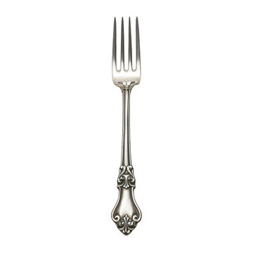 vintage silver fork isolated on a white background, ideal for culinary and dining themed