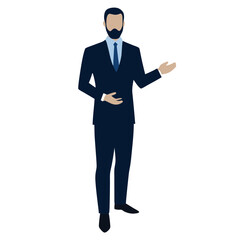 Obraz premium a business man at a presentation. vector black color silhouette 