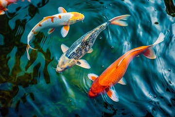In a serene pond, vibrant koi fish swim gracefully, embodying the tranquility of a Japanese garden.
