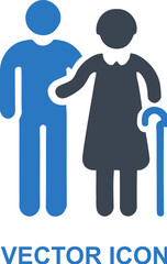 Elderly standing with a caregiver icon