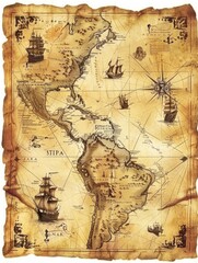 Obraz premium Map of Americas with Ships