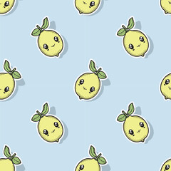 Seamless pattern, happy kawaii lemons illustration