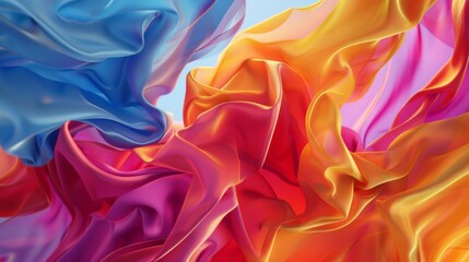 Obraz premium Brightly colored pieces of flowing fabric in vibrant hues blend together in a beautiful display, illustrating the energy and movement captured in this artistic image.