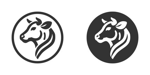 Minimalistic black and white cow icon, suitable for agricultural, dairy, and livestock themes.