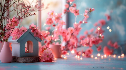 candle with pink cherry flowers decoration