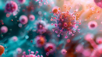 Abstract Digital Art Depicting Microscopic View Of Viruses And Bacteria. Microbiology, lab research