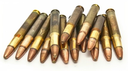 A chaotic heap of various ammunition rounds scattered on a surface, representing the abundance and availability of different types of bullets used in firearms for many purposes.