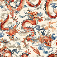 Seamless paisley design with a touch of Asian influence, dragon, perfect for wallpapers and traditional decorations
