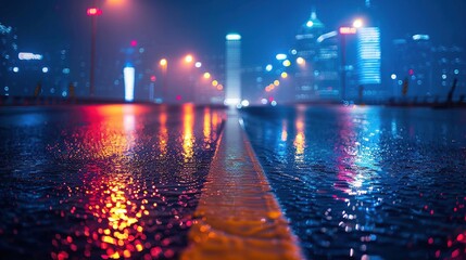 Obraz premium City Lights Reflecting on a Wet Street