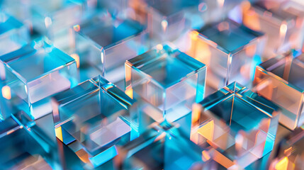 Geometric cubes intersecting with gentle gradients, evoking a sense of balance.