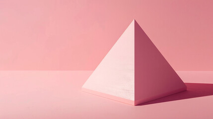 Fototapeta premium Minimal 3D render of a floating pyramid with shadow on a solid pastel pink background
