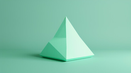 Minimal 3D render of a folded triangular shape on a solid mint green background