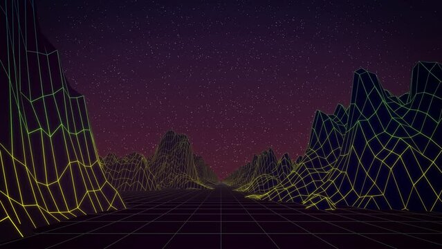 Cyber punk 3d retro style background with synth wave look, loop-able digital 3d backdrop