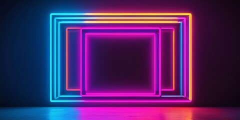 Background Rectangle neon lights frame, neon frame for text or photo 
