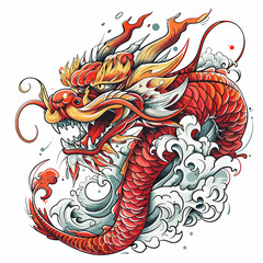 Dragon head in the style of Chinese zodiac. Vector illustration.