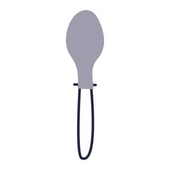Metal spoon icon isolated on white background. Cutlery flat design element tablespoon for travel camping and hiking design. Top view silver tableware. Vector cartoon style kitchenware illustration.