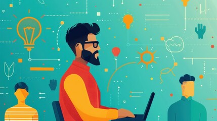 Entrepreneur workshop, individuals learning business skills, flat design illustration