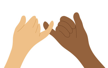 Pinky promise of multiracial friends. love trust couple family hands close up support