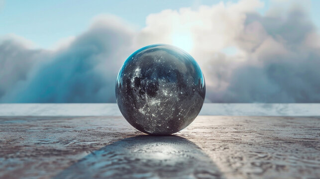 Spherical Harmony: A minimalist globe suspended in a void, radiating serene energy.