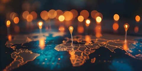 Obraz premium Global Protection for Digital Creators Utilizing Blockchain Technology and Map Markers. Concept Blockchain Technology, Digital Creators, Global Protection, Map Markers