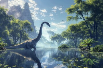 In the primeval wilderness, ancient dinosaurs, reptiles, and beasts roamed, shaping the landscape and history.