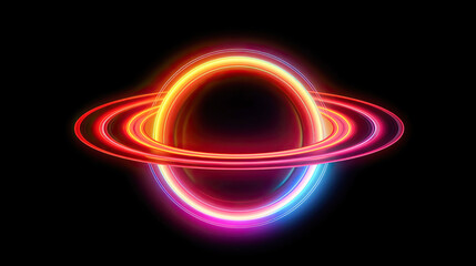 Saturn planet with neon effect. Retrograde Saturn.Generative AI
