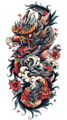 Dragon head in the style of Chinese zodiac. Vector illustration.