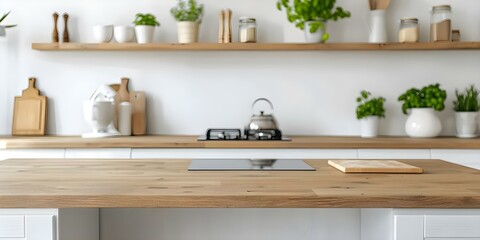 Fototapeta premium Elegant Contemporary Kitchen Design Featuring Wooden Decor and Natural Elements. Concept Contemporary Design, Elegant Kitchen, Wooden Decor, Natural Elements, Stylish Interiors