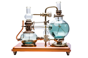 A Trio of Teal: Scientific Glassware Filled With Liquid on a White Background on a White or Clear Surface PNG Transparent Background.